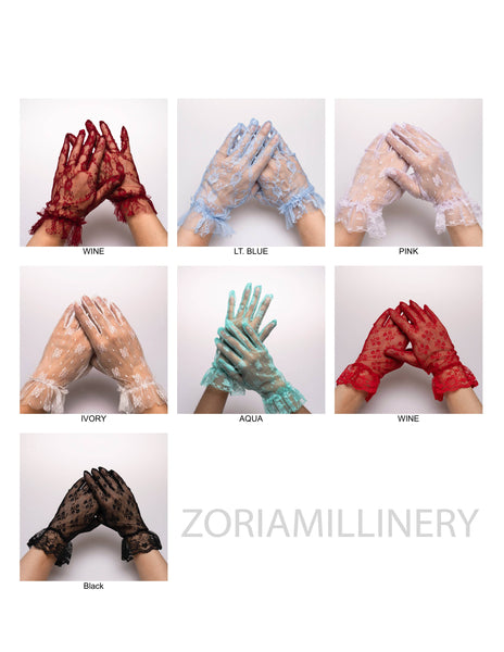 GLOVE-01 Wrist Length Lace Gloves: Black