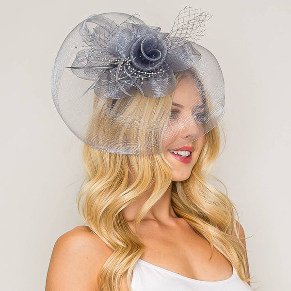 Floral Feather Loopy Bow Mesh Fascinator : Ivory