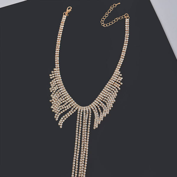 Fringed Rhinestone Choker Necklace: Gold