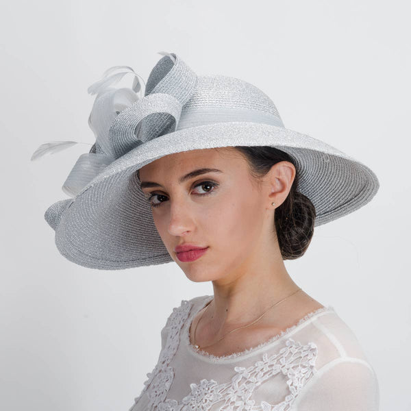 331881 Metallic Wide-Brimmed Church Hats: NAVY / Metallic