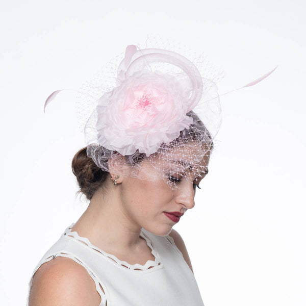 5830C Flower Adorned Crinoline Comb Fascinator Cocktail Hats: SILVER / Crinoline