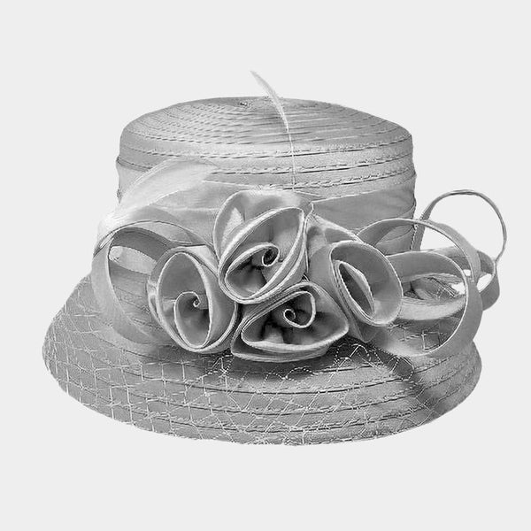 Rose Accented Dressy Hat: Matte Silver