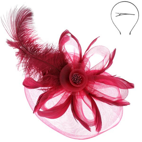 DERBY PEACOCK FEATHER ROSE FASCINATOR HEADBAND HTH2683: Gy