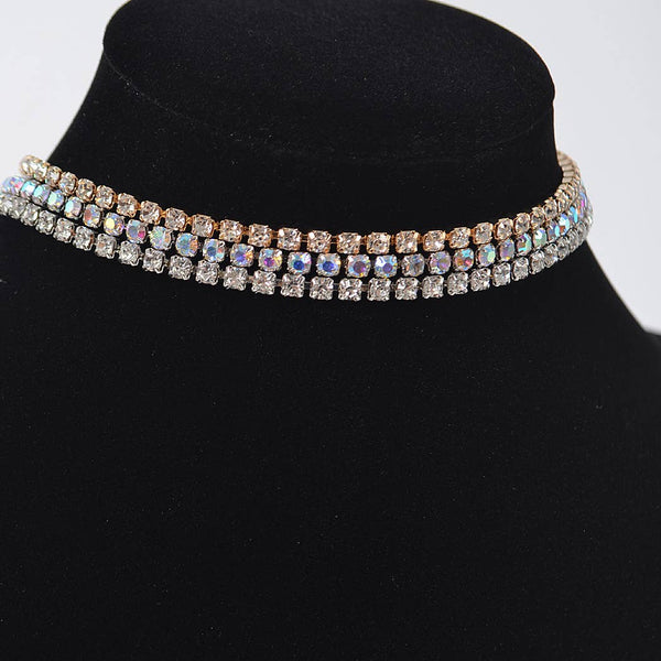 3 Layered Rhinestone Necklace: Multicolor
