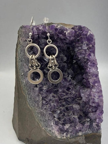 Twin Circle Drop Earrings: Silver Plated
