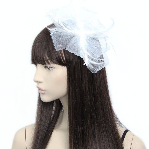 Style Freya. Looped Net And Feather Fascinator