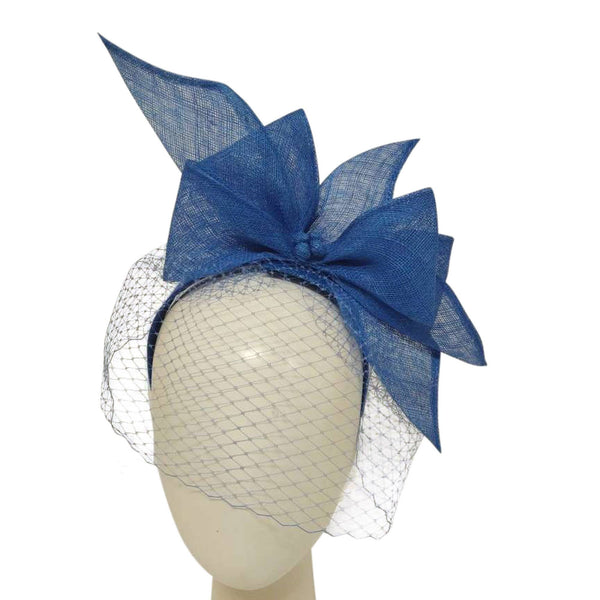 5936H Large Sinamay Bow And French Veil Fascinator On 3.5Cm: Emerald