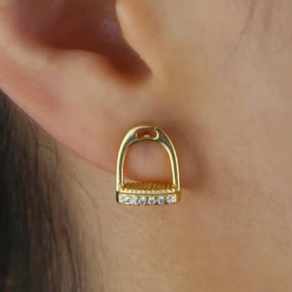 English Equestrian Stirrup Iron Sterling Silver Earrings: Yellow Gold