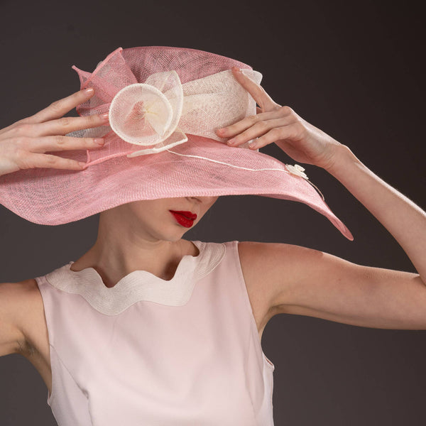 Two tone  Callalily Adorned Wide Soft Sinamay Hats | 117138: Yellow/Blue Ice