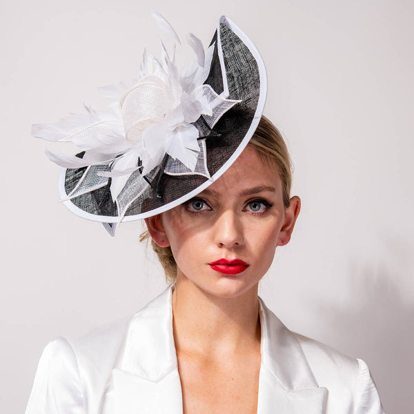 Two Tone Folded Fascinator with Headband and Clip: Red