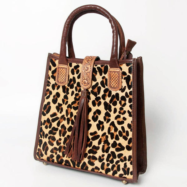 LC-ADBGA279 American Darling Cowhide Tote with Tooled Leather & Tassel Genuine Hair-On Hide: ADBGA279C