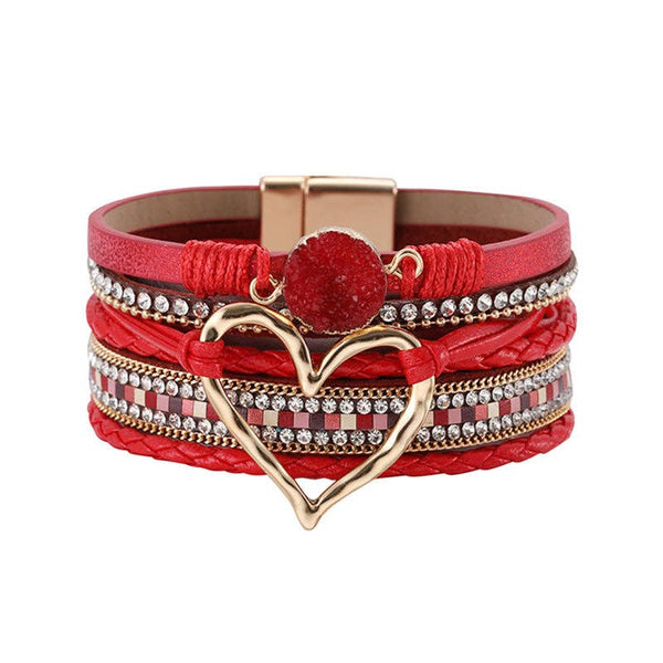 Multi-Layer Heart-Shaped Bangle Bracelets | Magnetic Buckle: Silver