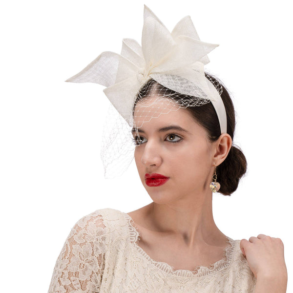 5936H Large Sinamay Bow And French Veil Fascinator On 3.5Cm: Emerald