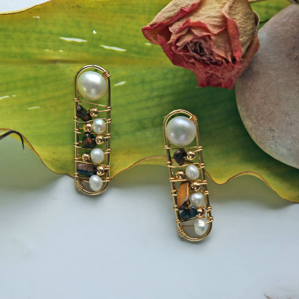 Cultured Pearl Post Stud & Mixed Stone Earring: Tourmaline