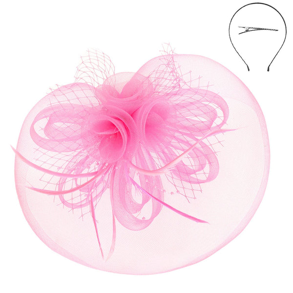 Floral Feather Loopy Bow Mesh Fascinator : Ivory