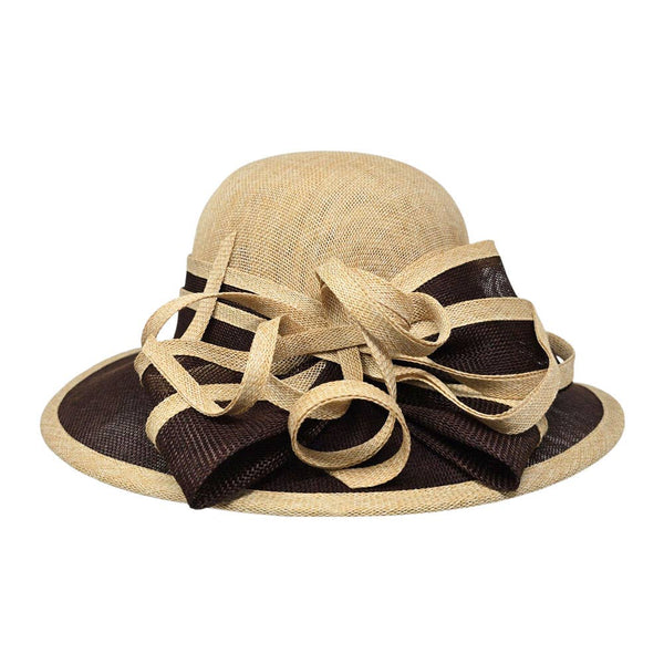 Two Tone Bow Accent Elegant Sinamay Dressy Hat: Beige,Brown
