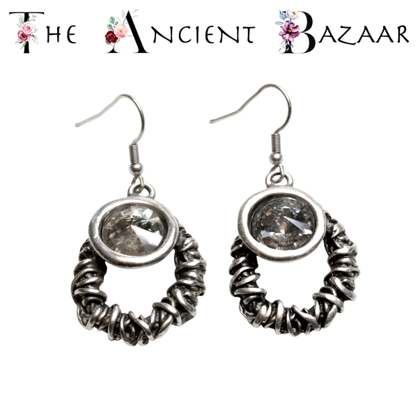Pewter Earrings with Clear Crystals