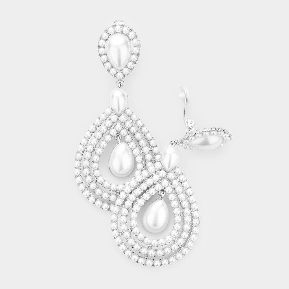 Pearl Trimmed Teardrop Clip On Earrings