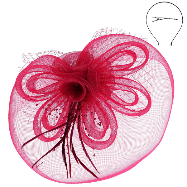 Floral Feather Loopy Bow Mesh Fascinator : Ivory