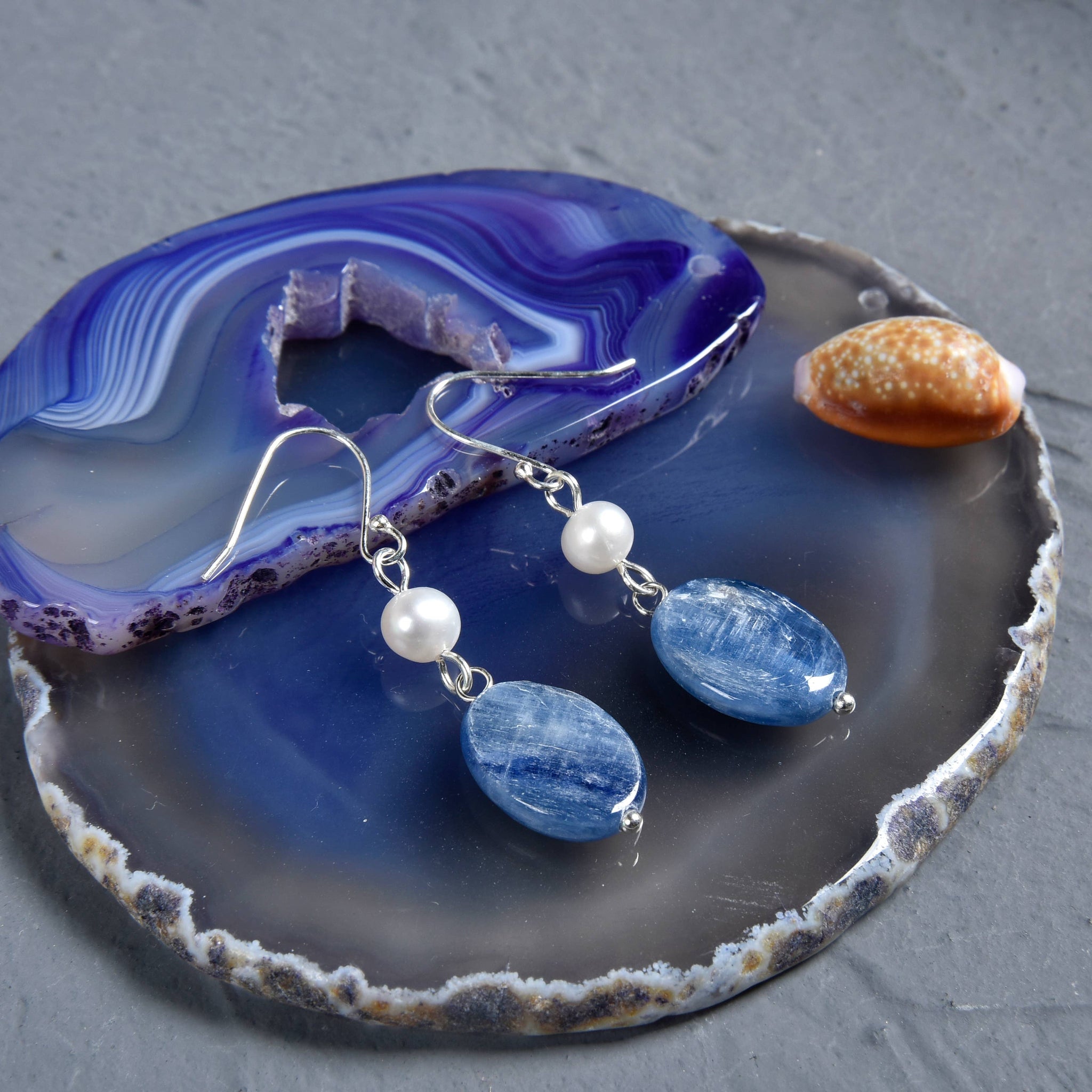 Kyanite and Freshwater Pearl Earring