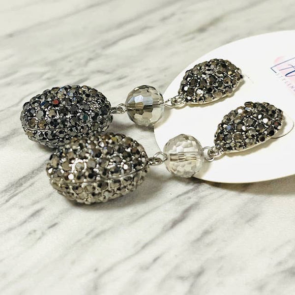 Hematite Crystal Pave Oval Drop Earring