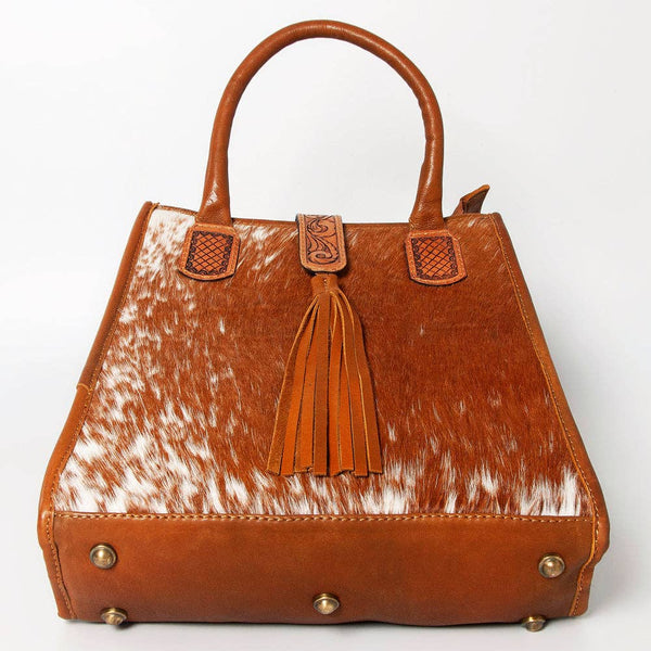 LC-ADBGA279 American Darling Cowhide Tote with Tooled Leather & Tassel Genuine Hair-On Hide: ADBGA279C