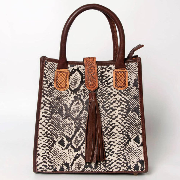 LC-ADBGA279 American Darling Cowhide Tote with Tooled Leather & Tassel Genuine Hair-On Hide: ADBGA279C