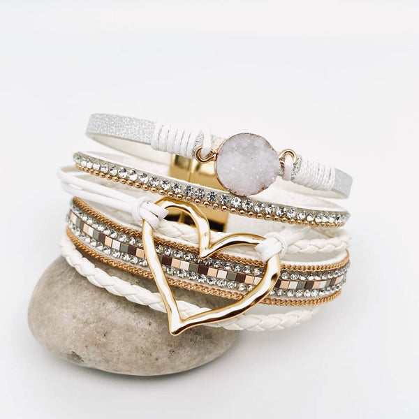 Multi-Layer Heart-Shaped Bangle Bracelets | Magnetic Buckle: Silver