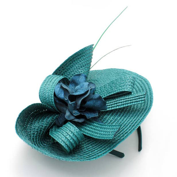 Style Bernice. Teal woven fascinator