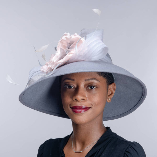 400783 Silk Flower Bow Down Brim Wool Felt Hats: IVORY / Felt