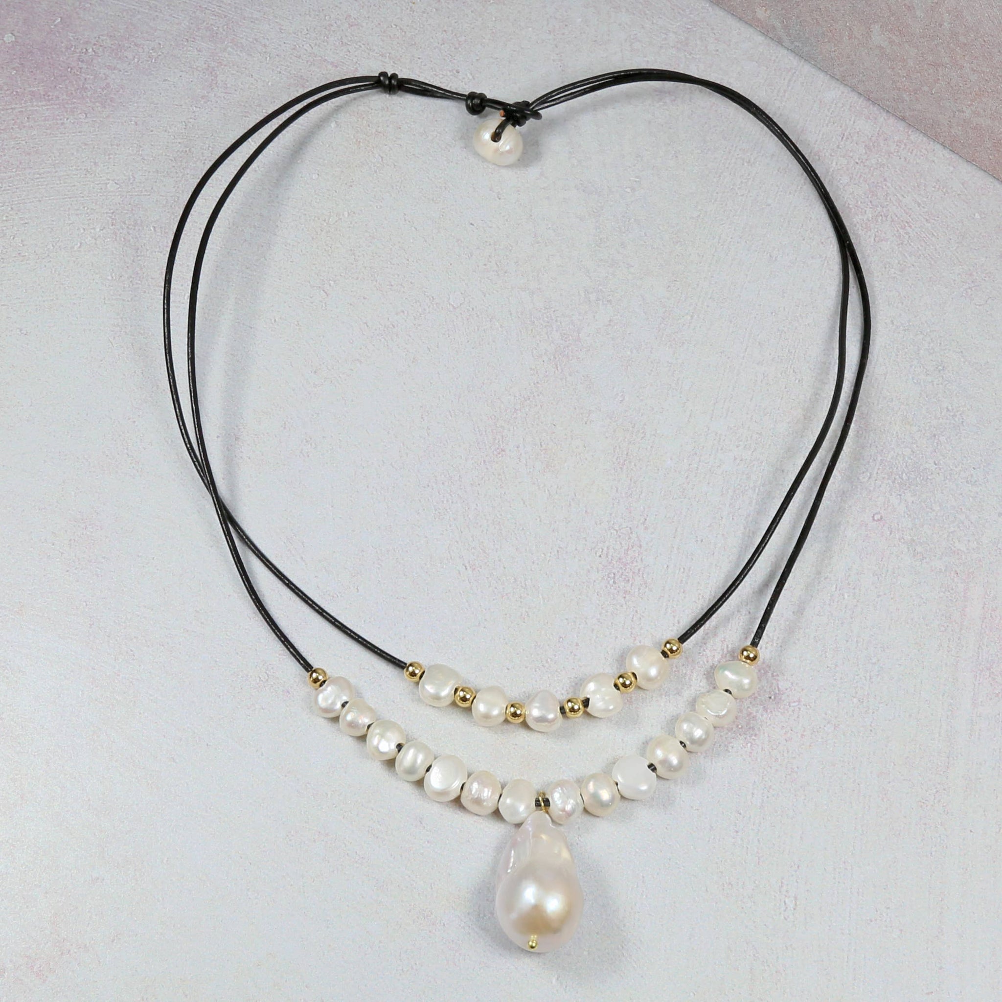Cultured Pearl and Leather Double Strand Necklace