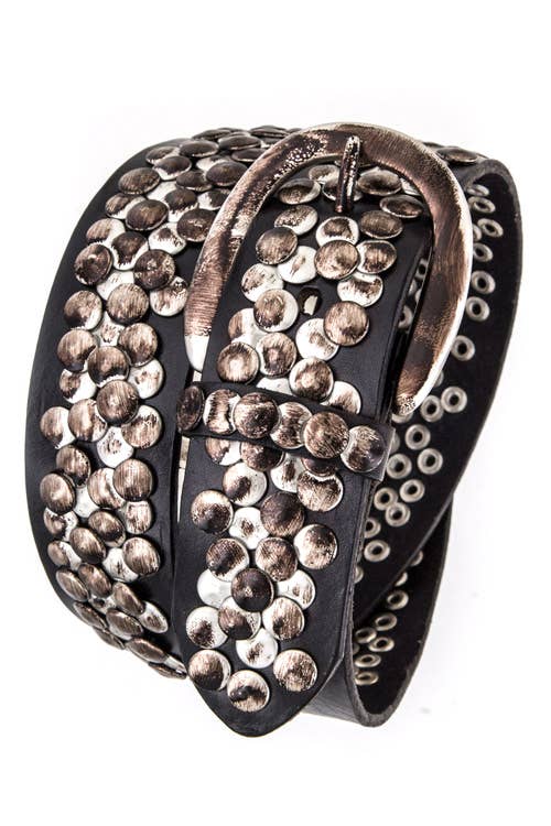 Burnished Wide Black Studded  Leather Belt