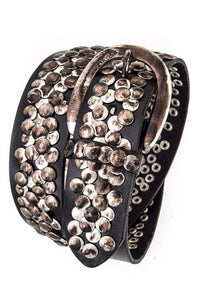 Burnished Wide Black Studded  Leather Belt