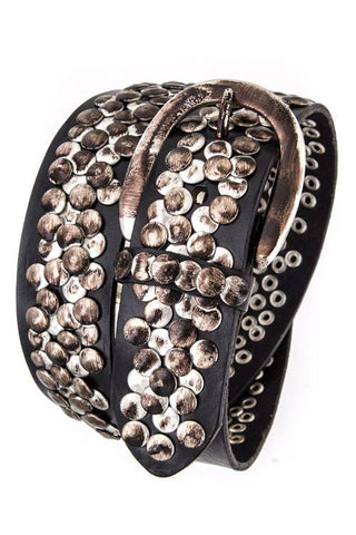 Burnished Wide Black Studded  Leather Belt