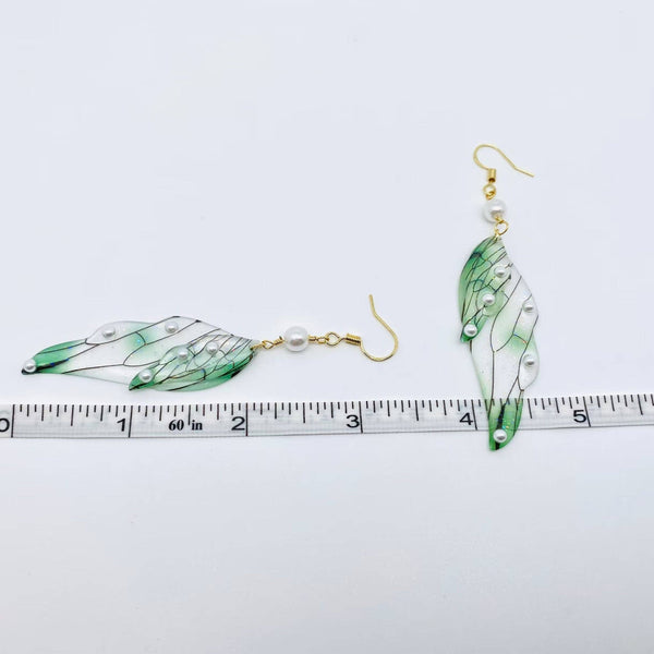 Colorful Double Butterfly Wings Dangle Earrings: Pearl-Light Blue