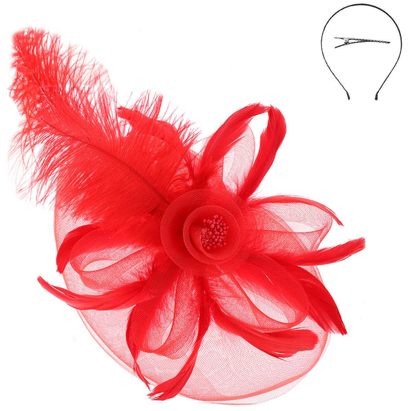 Debry Peacock Feather Rose Fascinator Headband : Royal Blue