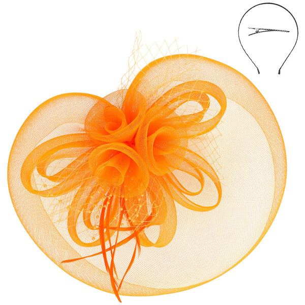 Floral Feather Loopy Bow Mesh Fascinator : Ivory