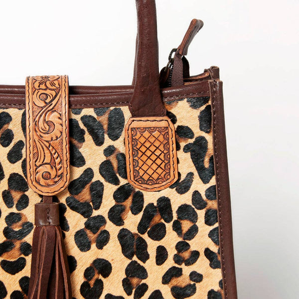 LC-ADBGA279 American Darling Cowhide Tote with Tooled Leather & Tassel Genuine Hair-On Hide: ADBGA279C