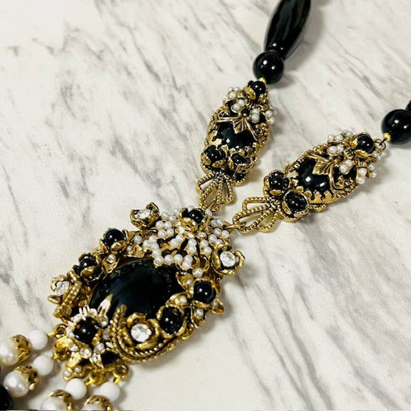 Black Agate with Vintage Style Filigree Pendant