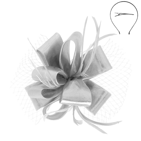 Feathered Loopy Sinamay Fascinator : Grey