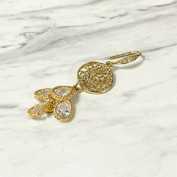 Filigree with Cubic Zirconia Teardrop Cluster Drop