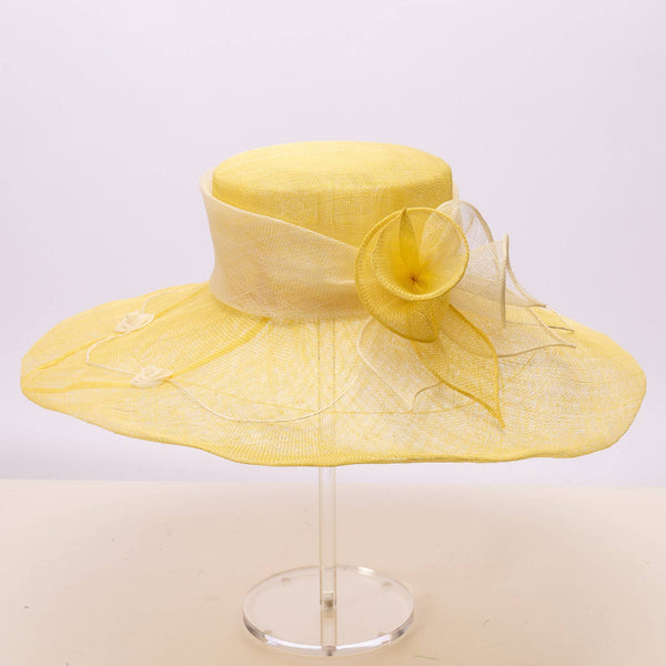 Two tone  Callalily Adorned Wide Soft Sinamay Hats | 117138: Yellow/Blue Ice