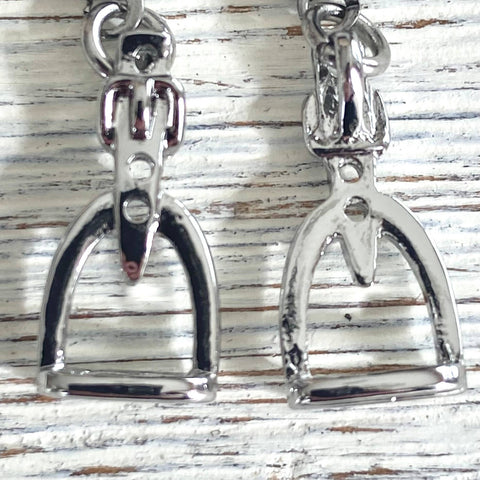 Horse bit stirrup earrings equestrian Derby style jewelry: Silver