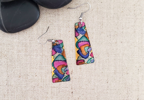 Alcohol Ink Medium Trapezoid Earrings: Pinks