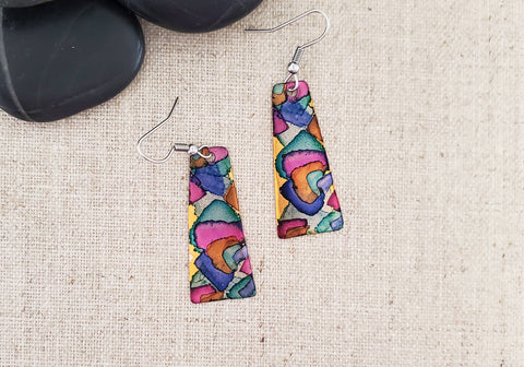 Alcohol Ink Medium Trapezoid Earrings: Pinks
