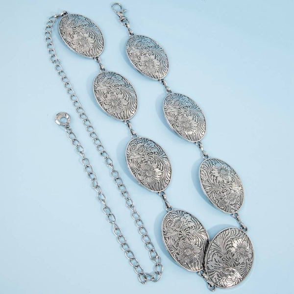 Flower Engraved Oval Concho Chain Belt: G