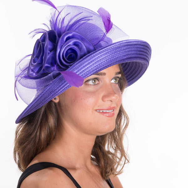 Satin Ribbon Kettle brim with flower embellishment: Bronze