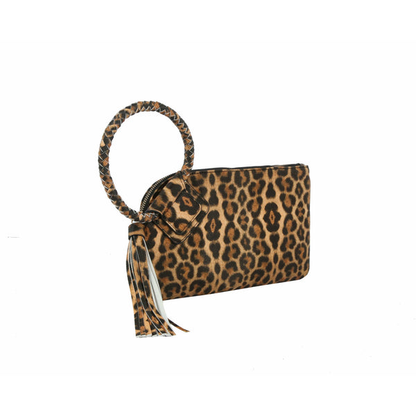 HF Decorative Leopard Print Wristlet Clutch: Leopard, Tan