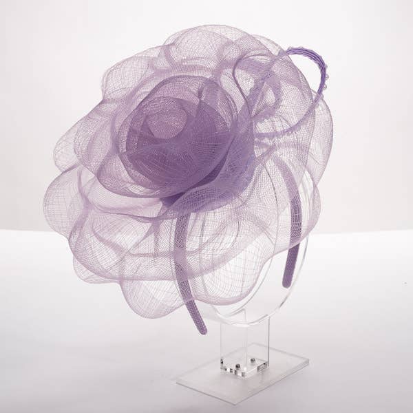 5876H Large Crinoline Rose Bow & Beaded Trim On Headband: IVORY