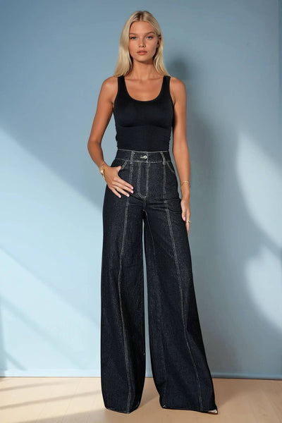 WIDE LEG PALAZZO FIT JEANS 2472PIA BLACK: Black / M